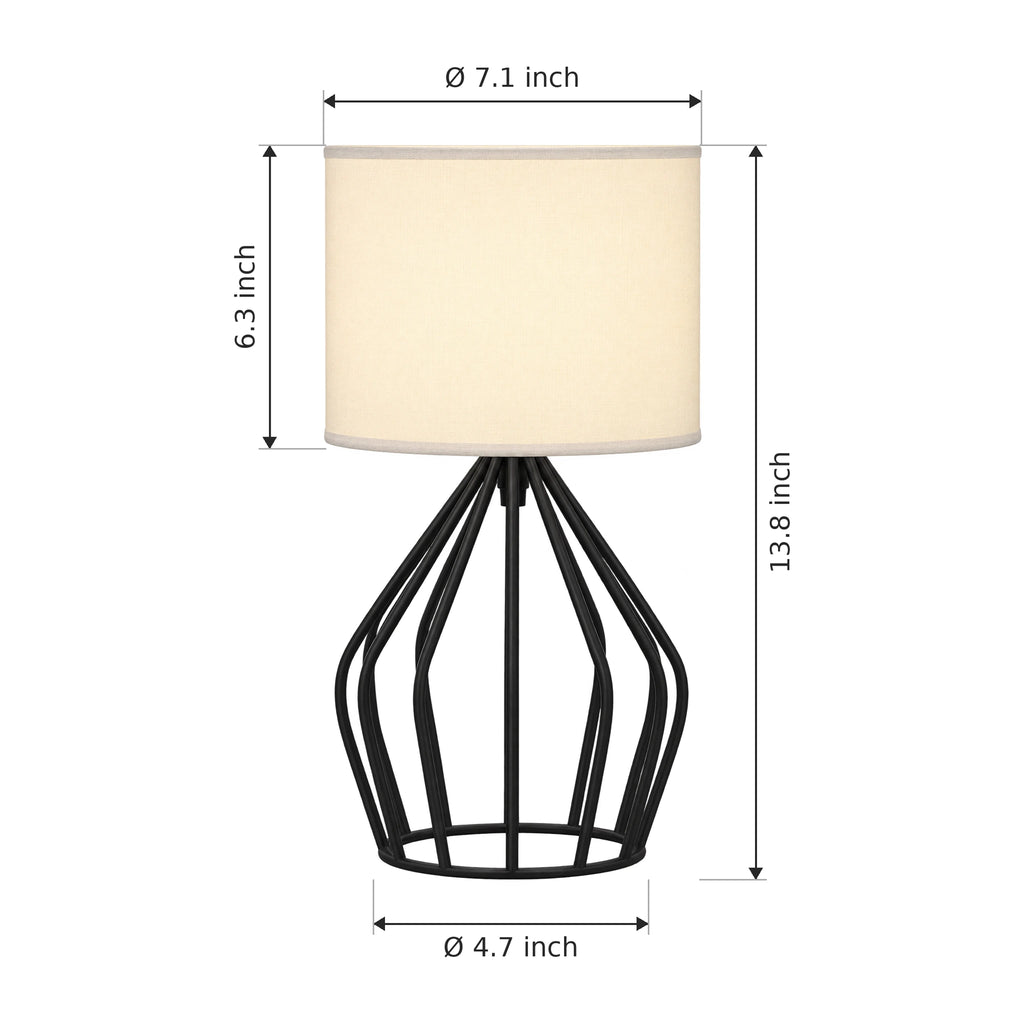 Black Wire Cage Table Lamp with Linen Drum Shade and E26 Socket - Dimensions