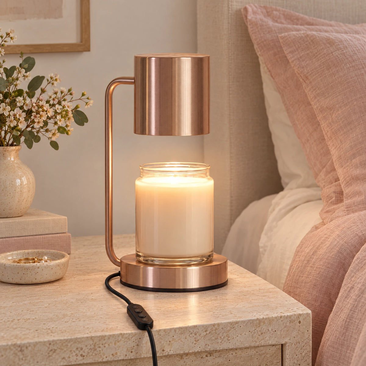 Cylinder Shade Candle Warmer Lamp - French Gold, Timer Dimmer