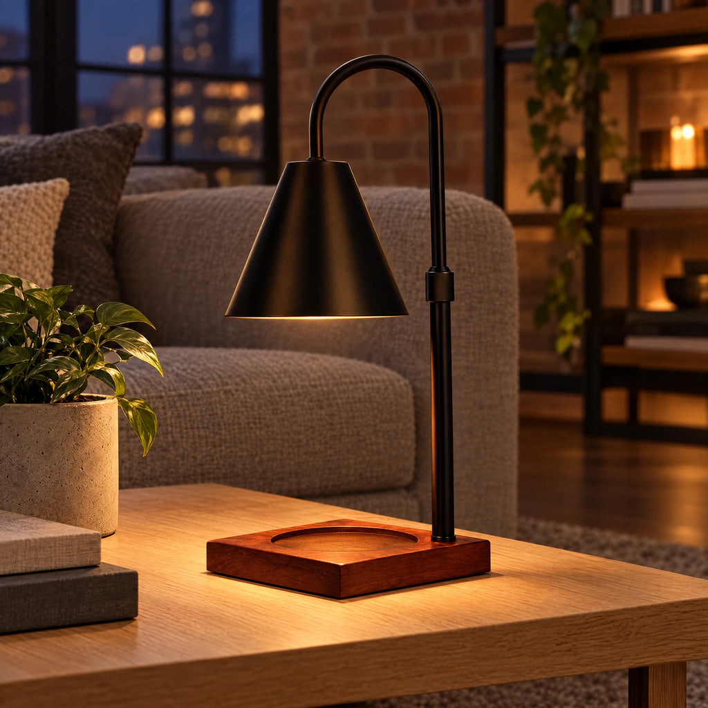 Black Cone Candle Warmer Lamp with Wood Base