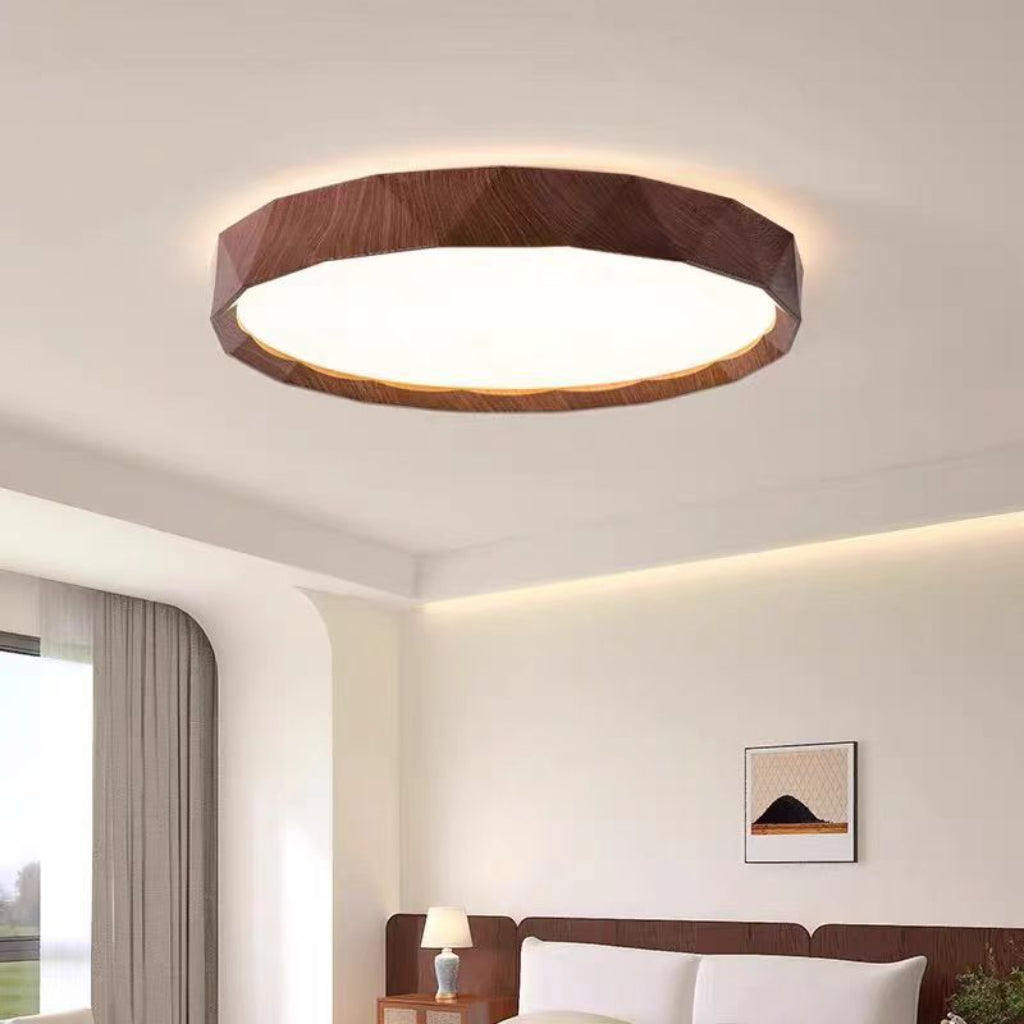 Modern Wood Grain LED Ceiling Light – Geometric Flush Mount, 24W/39W, Dimmable Remote Control, 110V