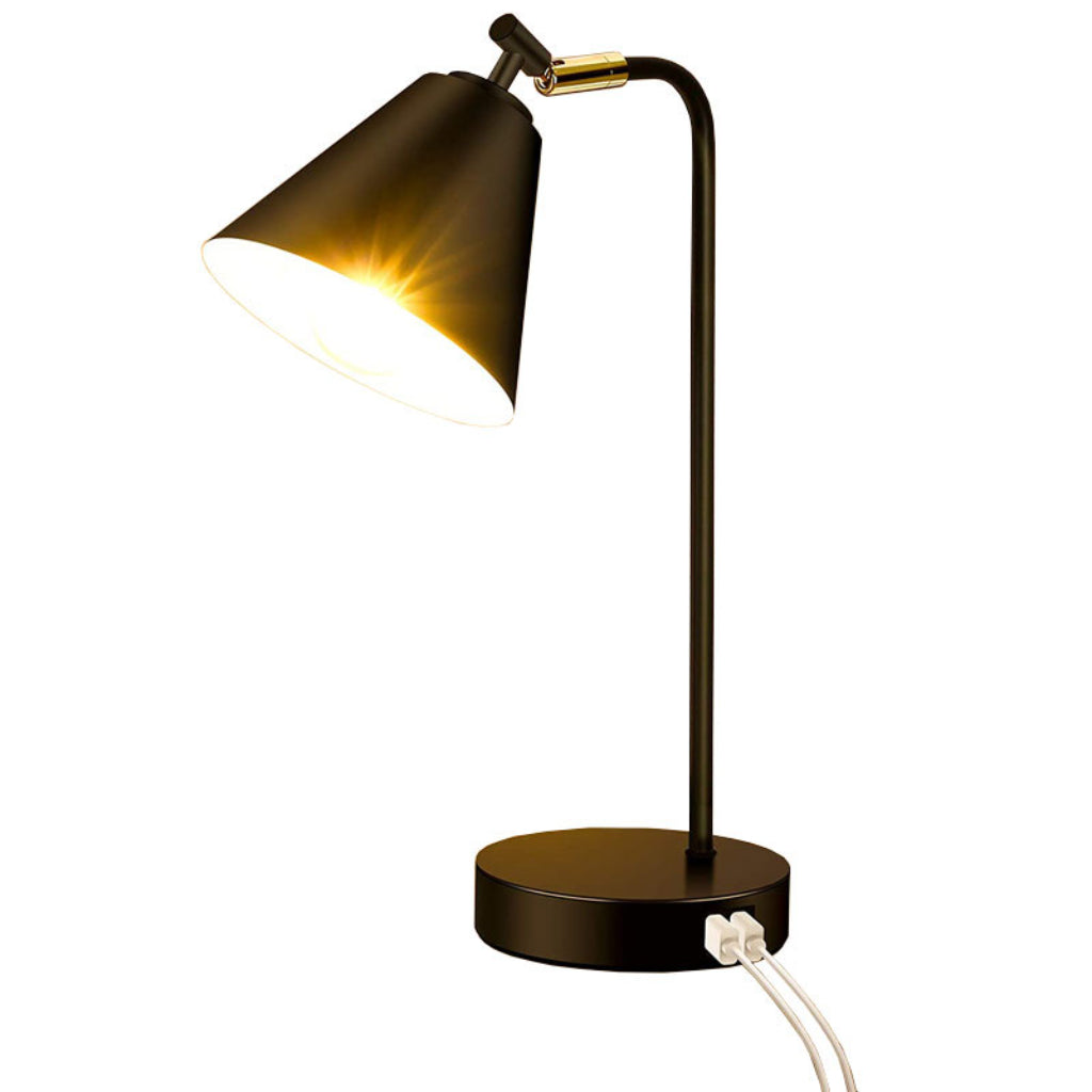 Adjustable Touch Desk Lamp with Dual USB Ports, AC Outlet & 5W LED Bulb – 110V Velumoza