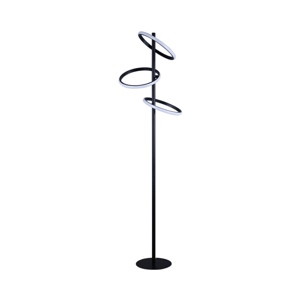 Modern Black LED Ring Floor Lamp, 30W Dimmable Standing Lamp with Rotatable Acrylic Ring