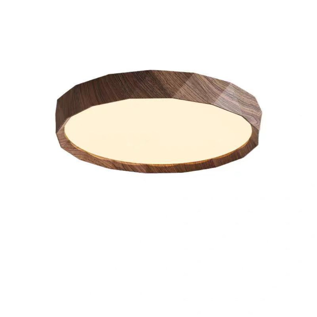 Modern Wood Grain LED Ceiling Light – Geometric Flush Mount, 24W/39W, Dimmable Remote Control, 110V