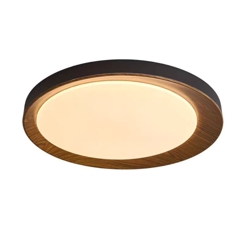 Modern Wood Grain LED Ceiling Light – 19.69" Round Flush Mount, 39W Dimmable Remote Control, 110V
