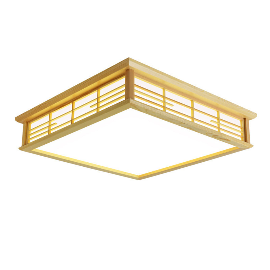 Japanese Wood LED Ceiling Light – Modern Minimalist Flush Mount, Dimmable 110V Ceiling Fixture