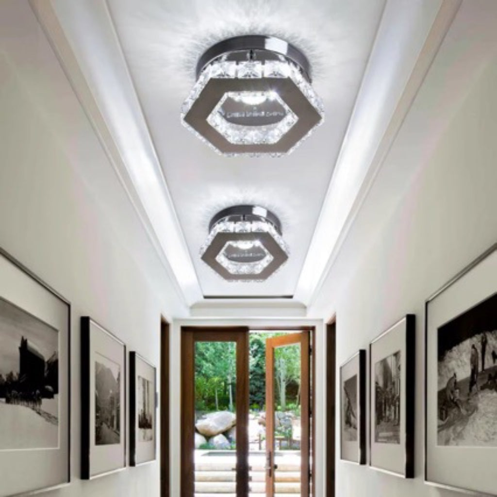 Modern Crystal LED Ceiling Light – 12W Low-Profile Flush Mount Fixture for Hallway, Foyer & Bedroom, 110V