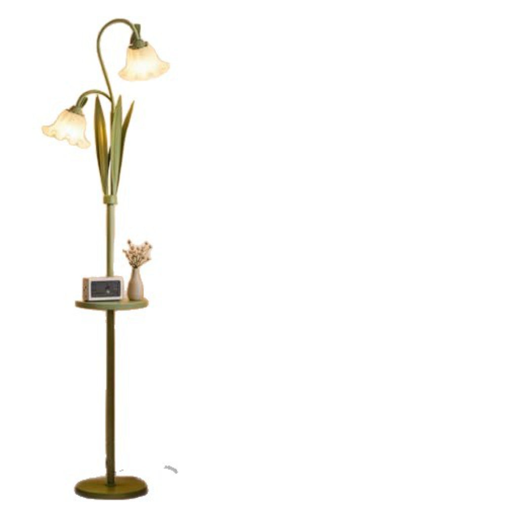 French Pastoral Floral Floor Lamp – Cream Lily of the Valley Standing Lamp with Acrylic Shade, 110V US Plug