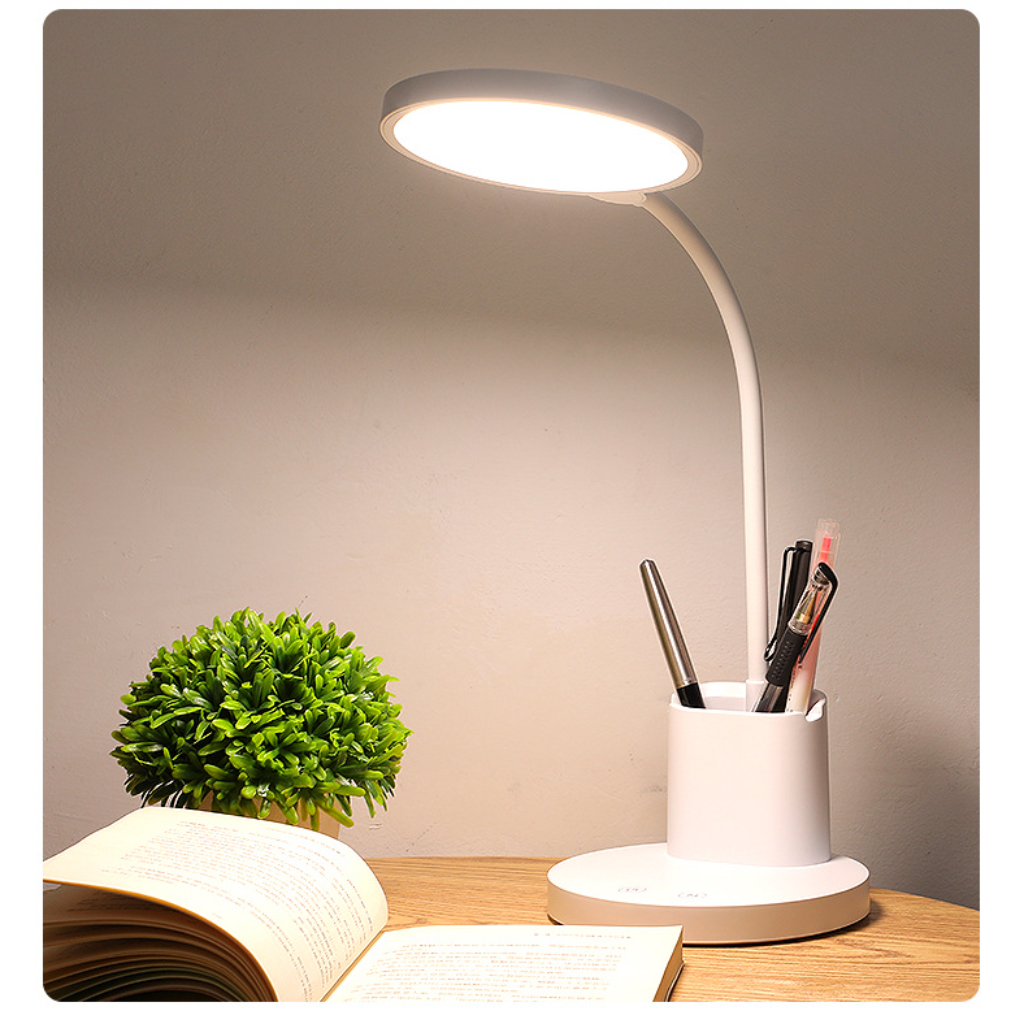 10W Modern LED Desk Lamp with Pen Holder, Touch Control, Eye Protection and USB Charging Velumoza