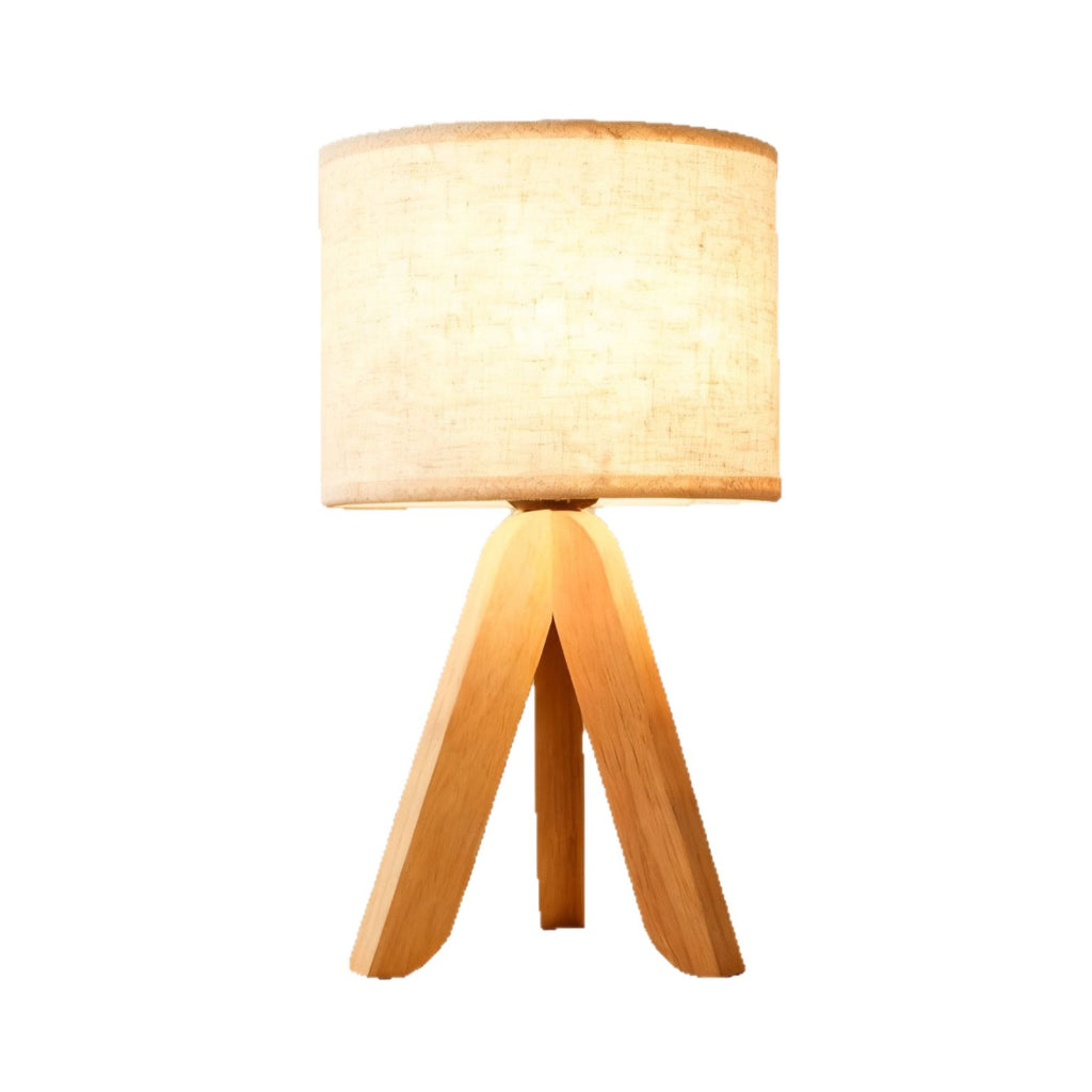 Modern Wooden Tripod Table Lamp with Fabric Shade, USB Dimming for Bedroom and Living Room Velumoza