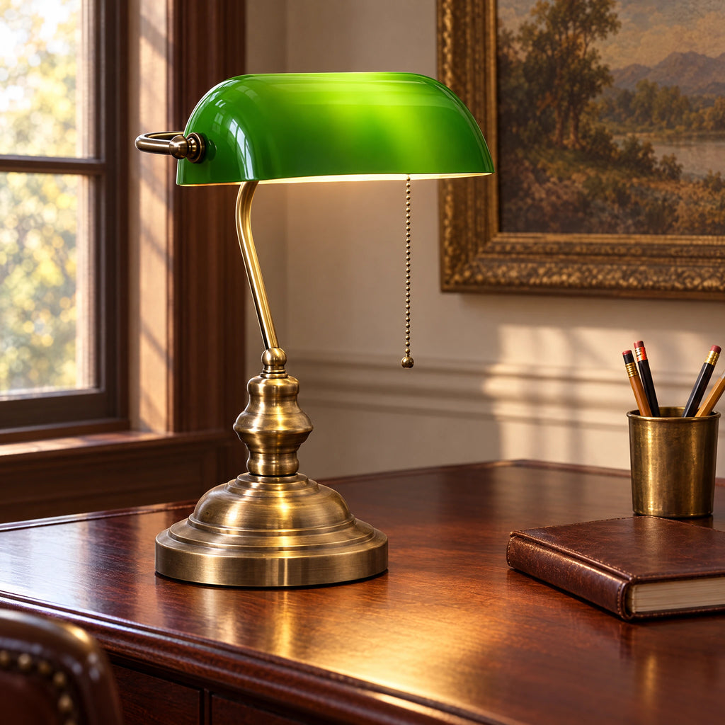 Bankers Lamp - Qinggu + Green Glass