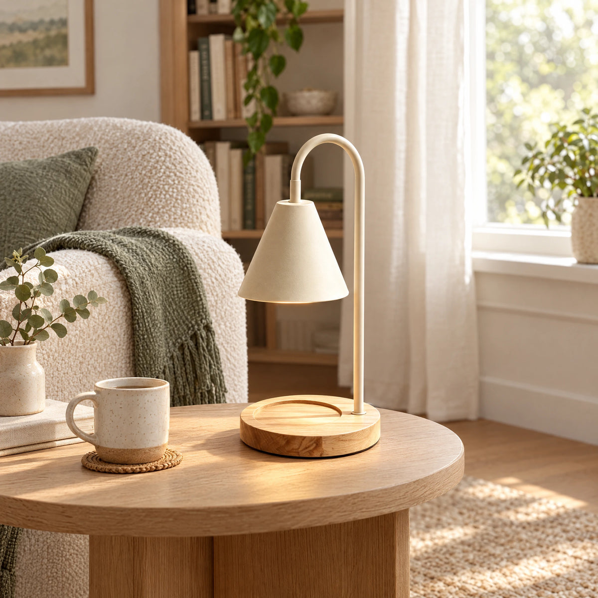 Candle Warmer Table Lamp with Metal Cone Shade - Cream White