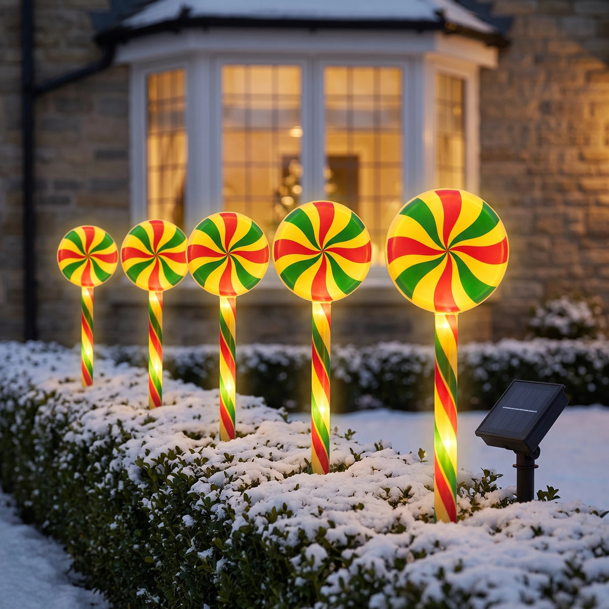 Solar Powered Christmas Lights Candy Cane Stakes - Lollipop 3