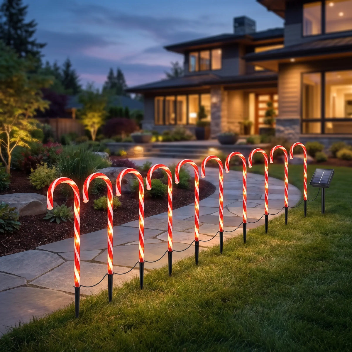 Solar Christmas Candy Cane Pathway Lights - Ten Pack Plain