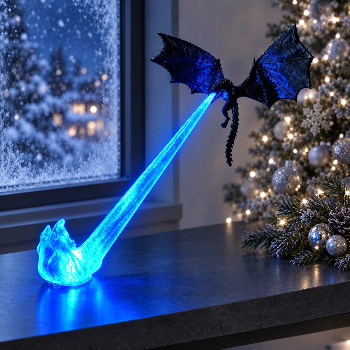 Dragon Breath Night Light, Flying Dragon Model with Orange or Blue Flame Velumoza