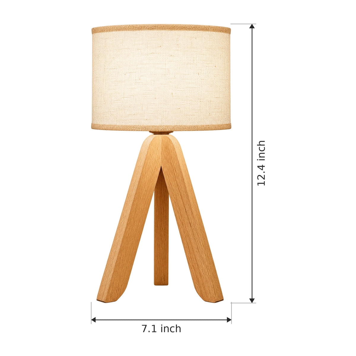 Wooden Tripod Table Lamp with Fabric Shade, USB Powered - Dimensions