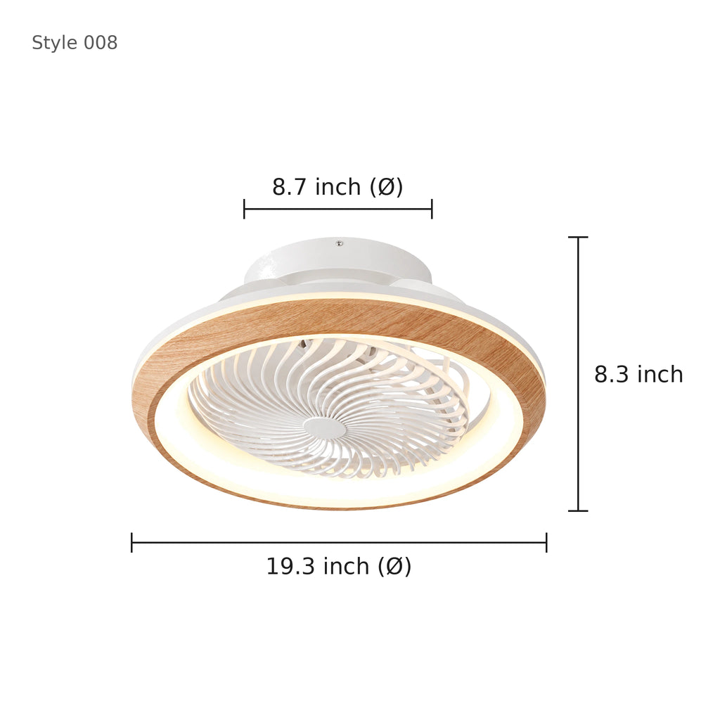 360° Oscillating Ceiling Fan with Light dimensions - Style 008: 19.3 in diameter, 8.3 in height, 8.7 in canopy