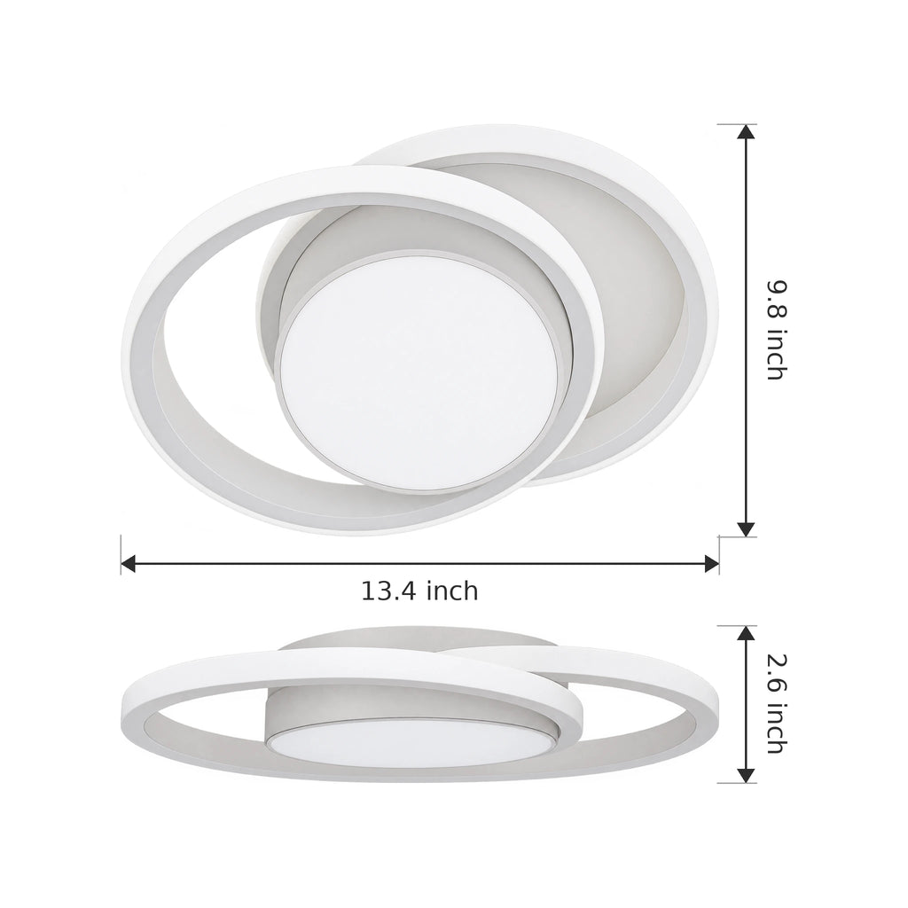 Round LED Flush Mount Ceiling Light, Double-Ring Design, 32W 3-Color - Dimensions