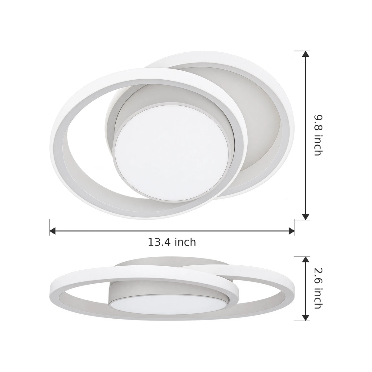 Round LED Flush Mount Ceiling Light, Double-Ring Design, 32W 3-Color - Dimensions