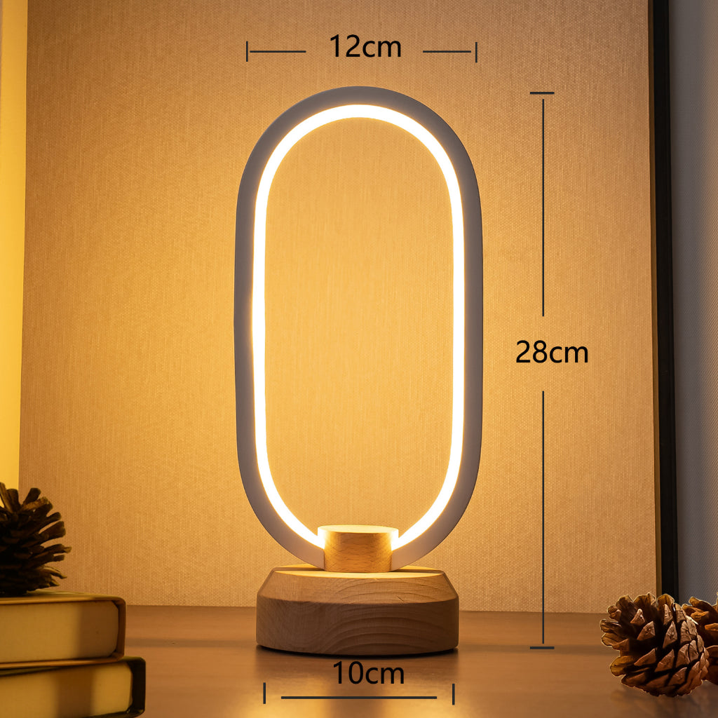 Modern Oval LED Table Lamp with Solid Wood Base – USB Bedside Ambient Light Velumoza