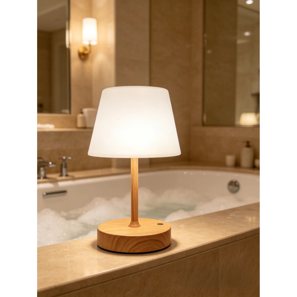 Rechargeable Touch Bedside Table Lamp – 3600mAh Battery, 3-Color Dimming & Wood Grain Base Velumoza