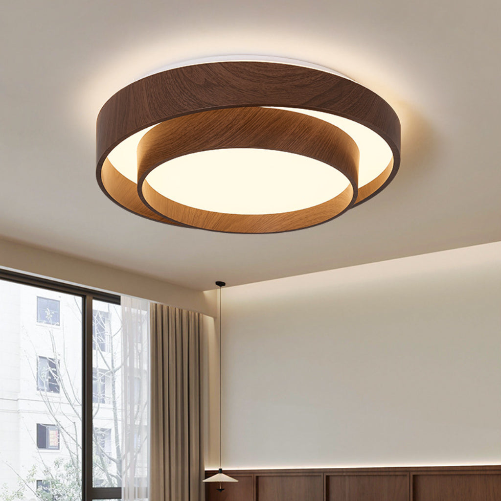 Japanese Modern LED Ceiling Light – Wood Grain Acrylic Flush Mount with Dimmable Three-Color Lighting