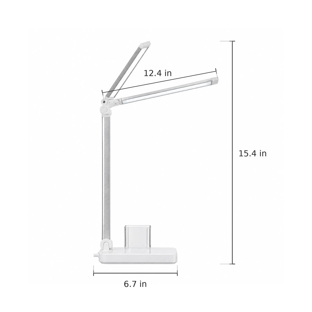 Dual-Head Desk Lamp with Pen Holder - Dimensions