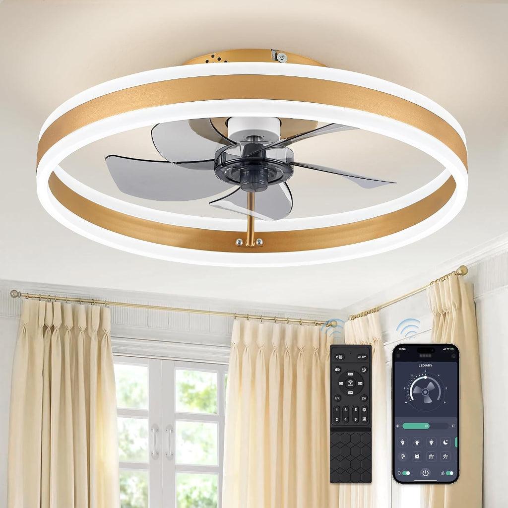 Modern Ceiling Fans with Double Ring LED, 15.7"/19.7", 4 Colors Velumoza