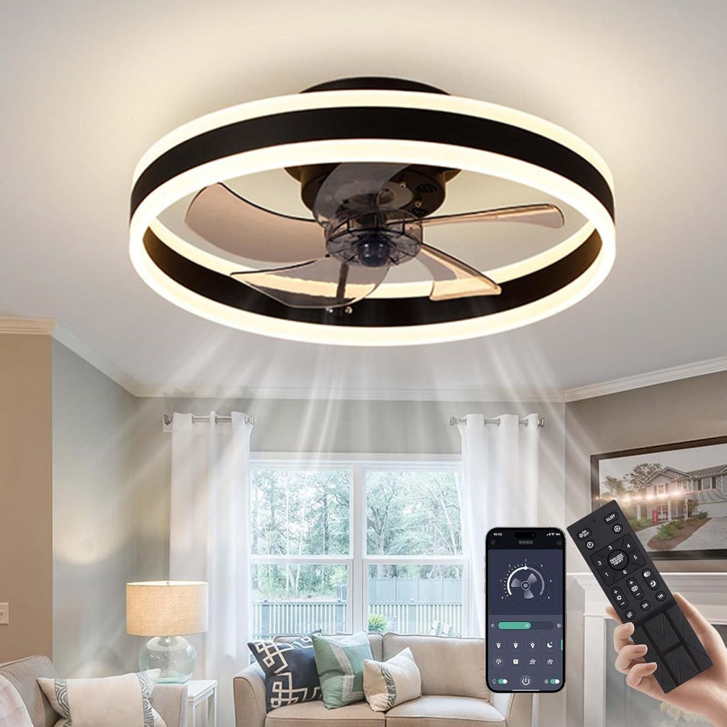 Modern Ceiling Fans with Double Ring LED, 15.7"/19.7", 4 Colors Velumoza