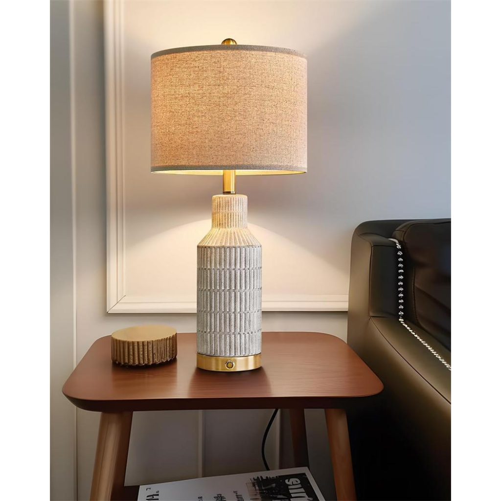 Modern Ceramic Table Lamp with Touch Control, USB-A & USB-C Charging – Bedside Lamp Velumoza