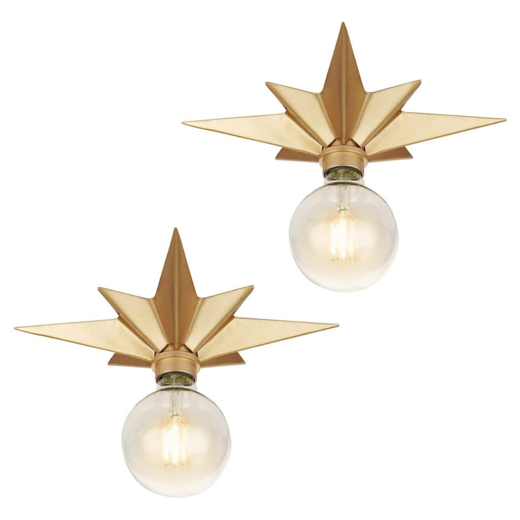 Vintage Starburst LED Ceiling Light – Black or Gold Metal Flush Mount Fixture – 1 Pack or 2 Pack Velumoza