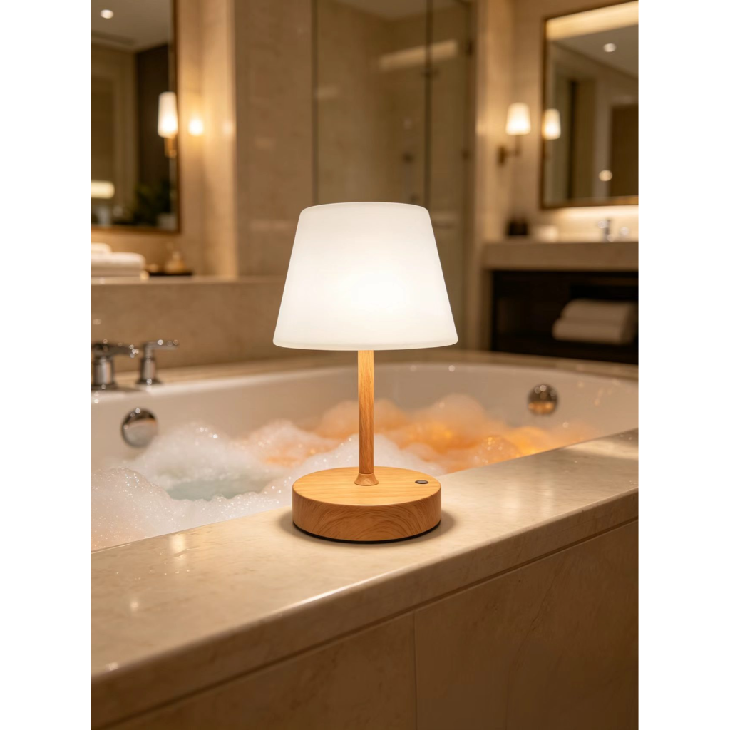 Rechargeable Touch Bedside Table Lamp – 3600mAh Battery, 3-Color Dimming & Wood Grain Base Velumoza