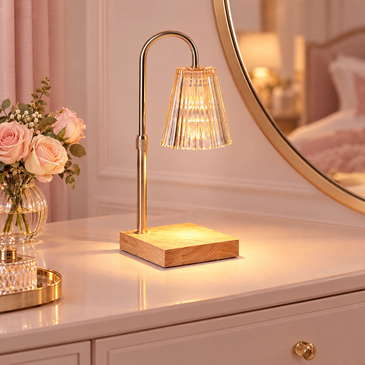 Adjustable Candle Warmer Lamp - Champagne Cone Shade