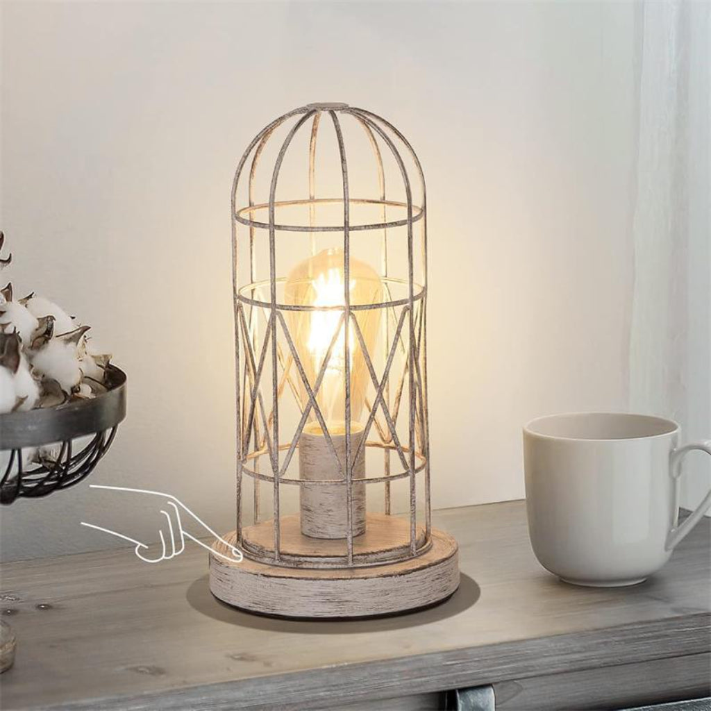 Vintage Industrial Cage Table Lamp – 3-Way Touch Dimmable Metal Bedside Lamp with Edison Style Light Velumoza