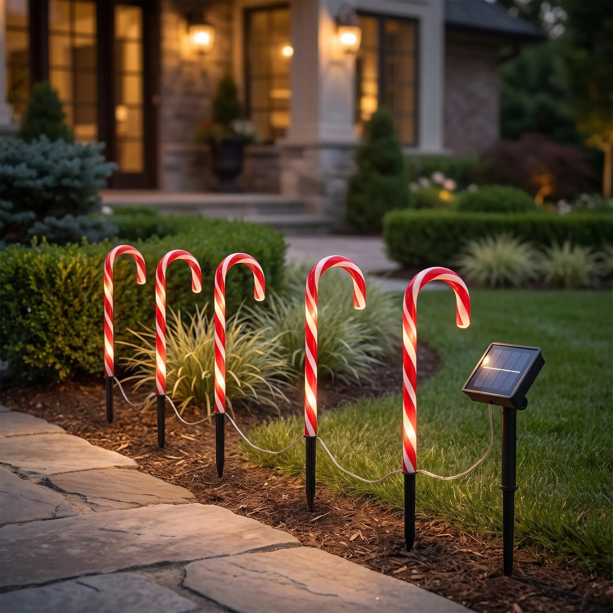 Solar Christmas Candy Cane Pathway Lights - Five Pack Plain