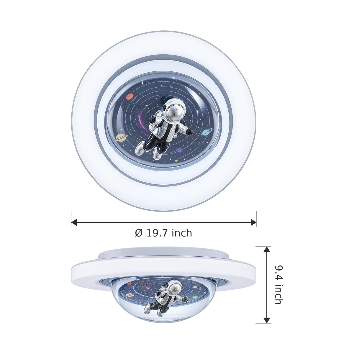 Astronaut Flush Mount Ceiling Light, 19.69 in LED with Acrylic Dome - Dimensions