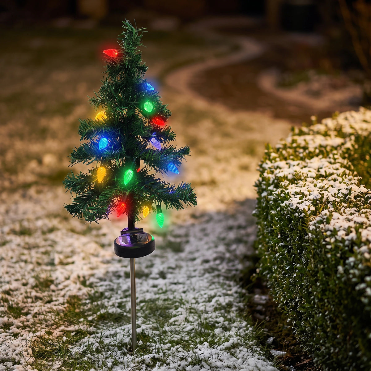 Solar Christmas Lights Tree Stakes, Stainless Steel — 75cm Strawberry Christmas Tree