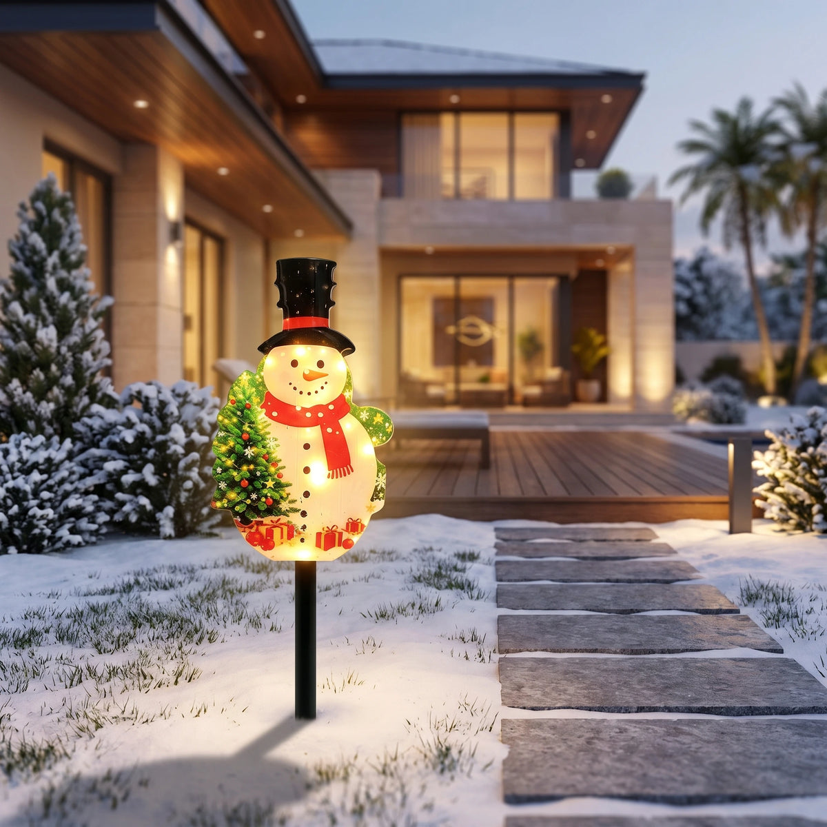 Solar Christmas Stake Light - Christmas Tree Snowman