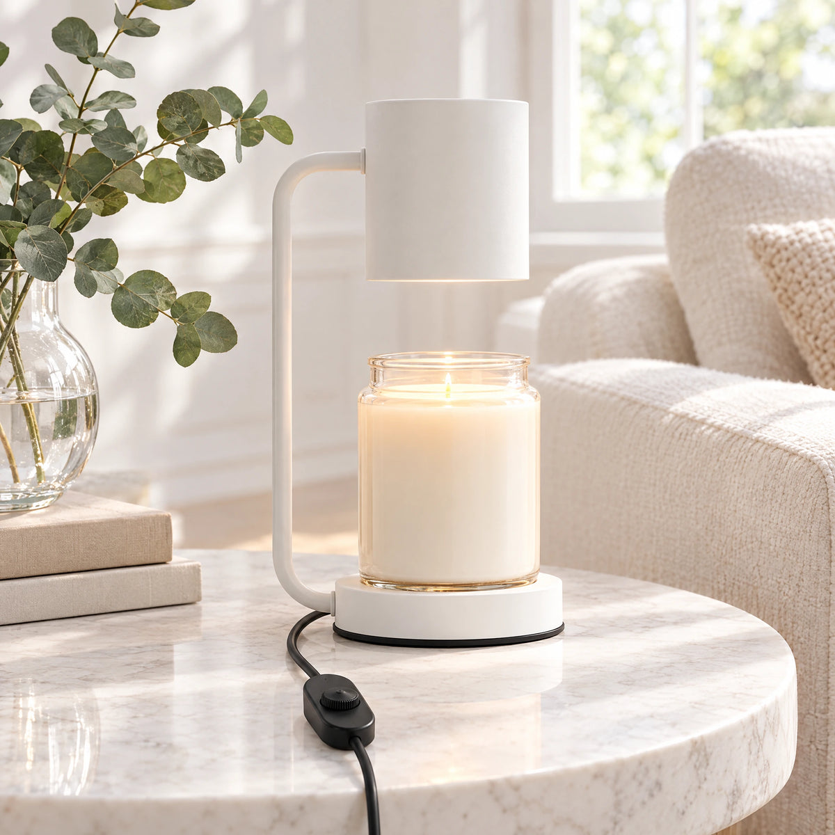 Cylinder Shade Candle Warmer Lamp - White, Dimmer Switch