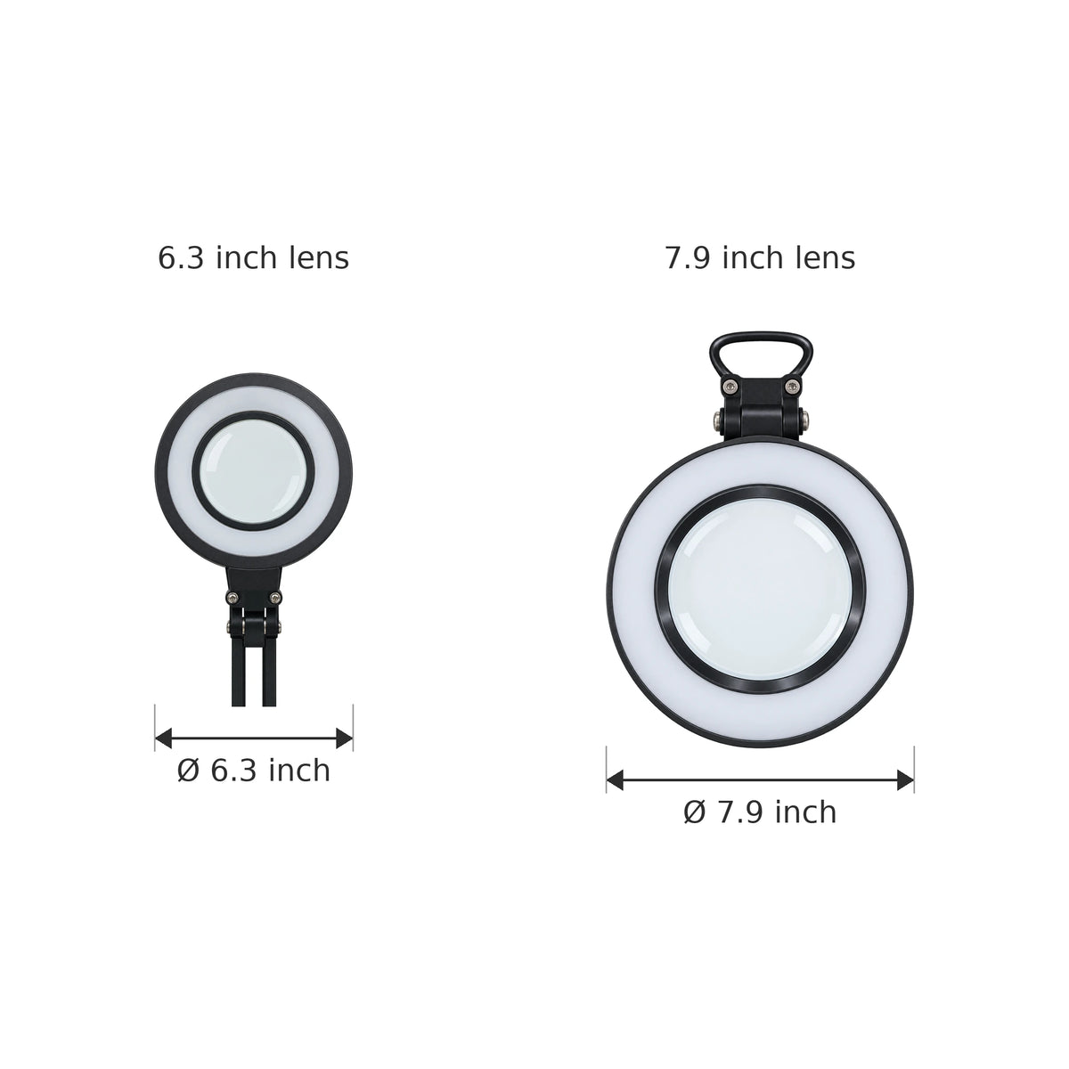 Lighted Magnifying Glass Lamp with Swing Arm and Desk Clamp, USB Powered - Dimensions