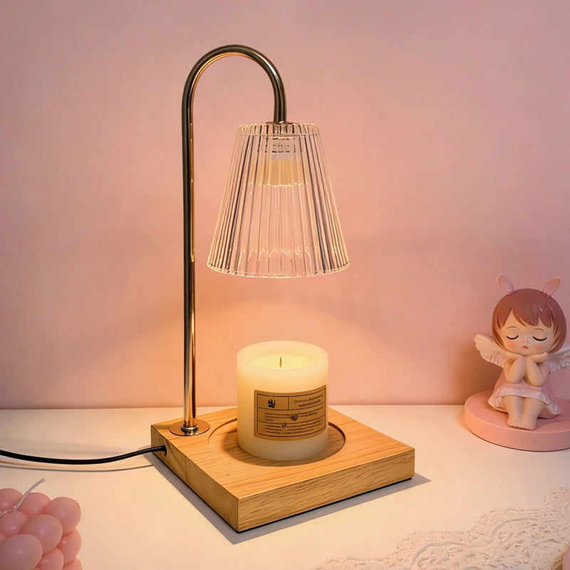 Adjustable Glass Candle Warmer Lamp with Timer & Dimmer, Wooden Base Wax Melt Lamp