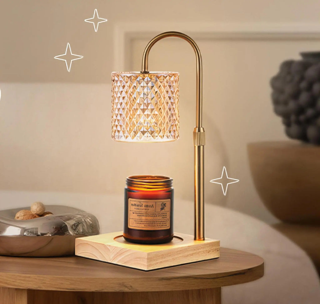 Adjustable Glass Candle Warmer Lamp with Timer & Dimmer, Wooden Base Wax Melt Lamp