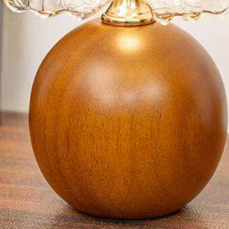 Vintage Cracked Glass Flower Shade Table Lamp with Walnut-Finish Base – 3 Color Modes &amp; Stepless Dimming