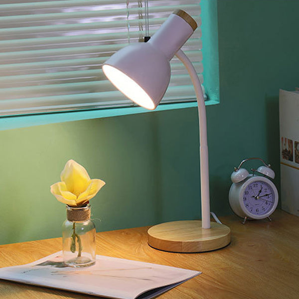 Modern Flexible Gooseneck LED Desk Lamp with Solid Wood Base, 3 Color Temperature Modes, E27 Socket, Bedside Reading Lamp