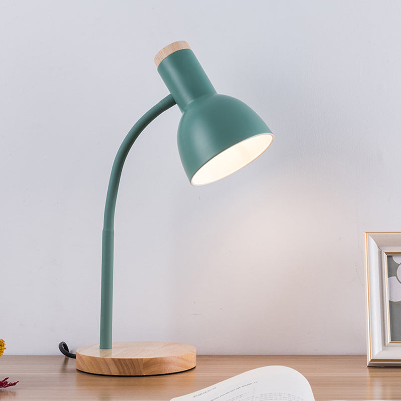 Modern Flexible Gooseneck LED Desk Lamp with Solid Wood Base, 3 Color Temperature Modes, E27 Socket, Bedside Reading Lamp