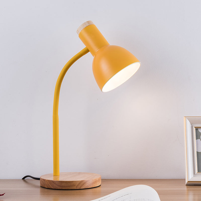Modern Flexible Gooseneck LED Desk Lamp with Solid Wood Base, 3 Color Temperature Modes, E27 Socket, Bedside Reading Lamp