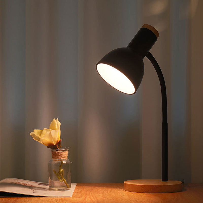 Modern Flexible Gooseneck LED Desk Lamp with Solid Wood Base, 3 Color Temperature Modes, E27 Socket, Bedside Reading Lamp