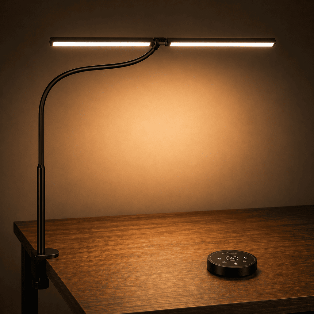 LED Desk Lamp for Home Office – 24W Dual Head Desk Lamp with Wireless Remote