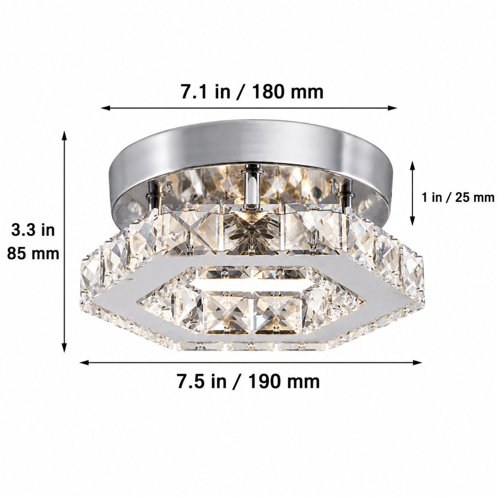 Modern Crystal LED Ceiling Light – 12W Low-Profile Flush Mount Fixture for Hallway, Foyer & Bedroom, 110V