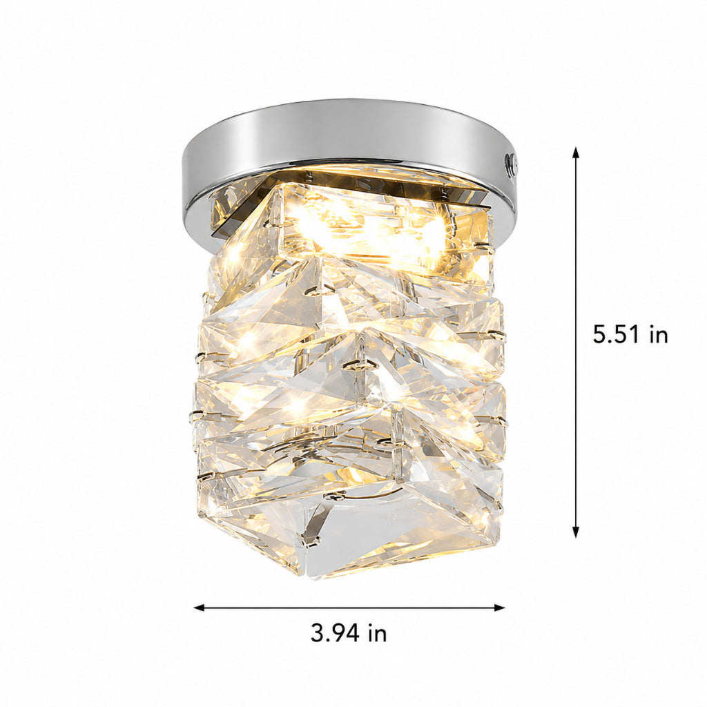 Modern Crystal LED Ceiling Light – Chrome Nordic Flush Mount for Hallway, Entryway & Balcony, 110V