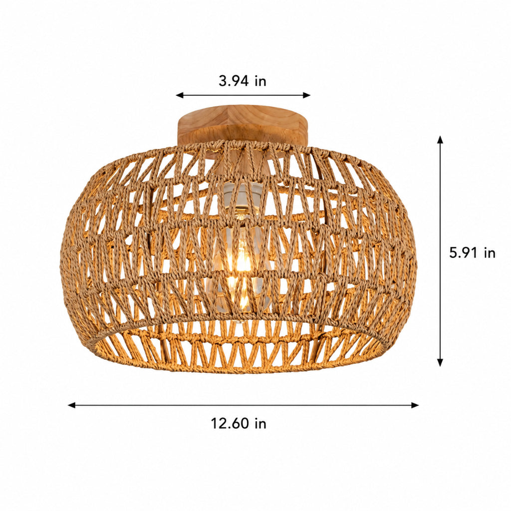 Bohemian Rattan Pendant Light – Handwoven Vine Ceiling Fixture for Living Room, Dining Room & Entryway